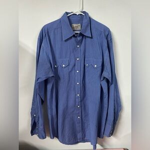 Vintage Rockmount Ranch Wear Shirt Mens XL Blue Western Diamond Snap Long Sleeve